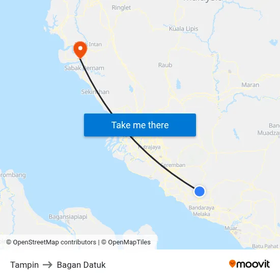 Tampin to Bagan Datuk map