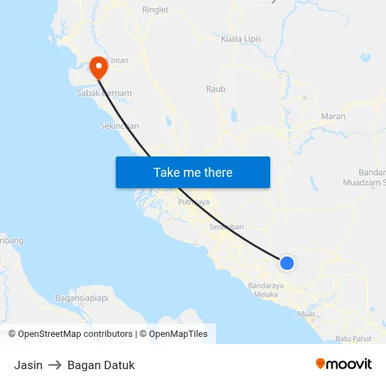 Jasin to Bagan Datuk map