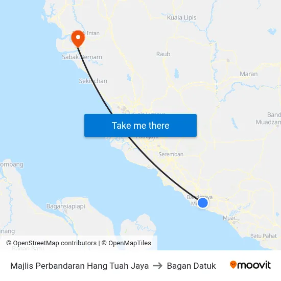 Majlis Perbandaran Hang Tuah Jaya to Bagan Datuk map