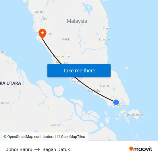 Johor Bahru to Bagan Datuk map