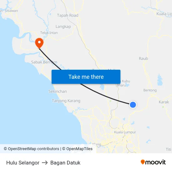 Hulu Selangor to Bagan Datuk map