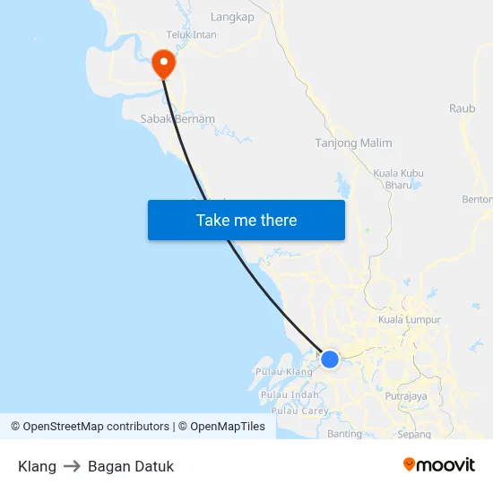 Klang to Bagan Datuk map