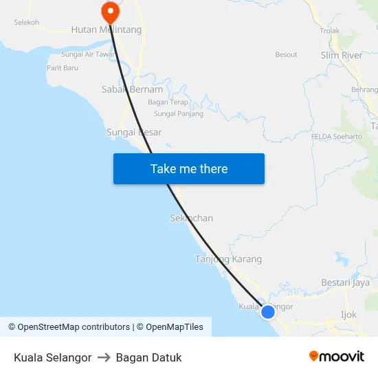 Kuala Selangor to Bagan Datuk map