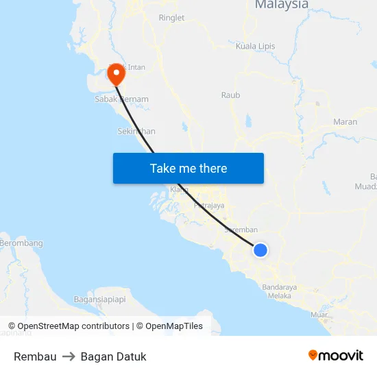 Rembau to Bagan Datuk map