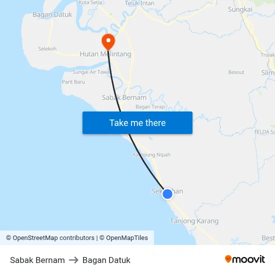 Sabak Bernam to Bagan Datuk map