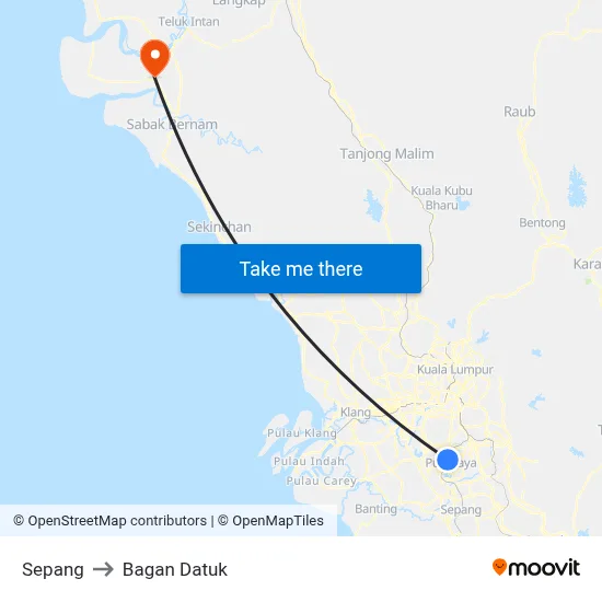 Sepang to Bagan Datuk map
