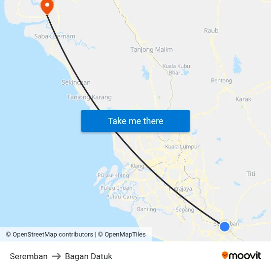 Seremban to Bagan Datuk map