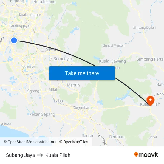 Subang Jaya to Kuala Pilah map