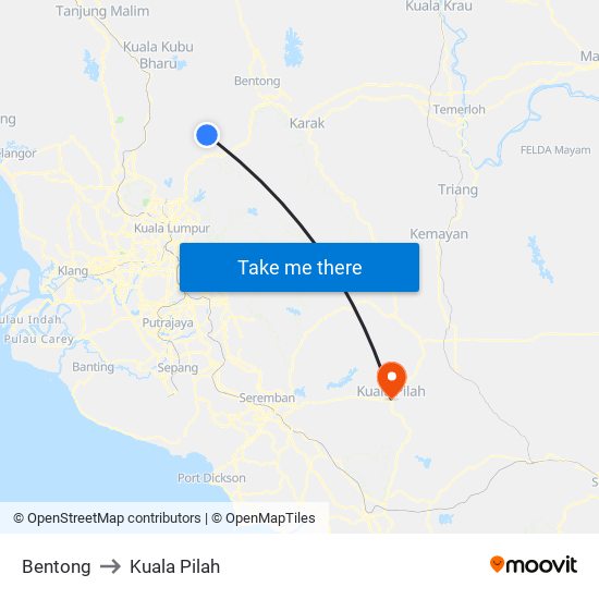 Bentong to Kuala Pilah map