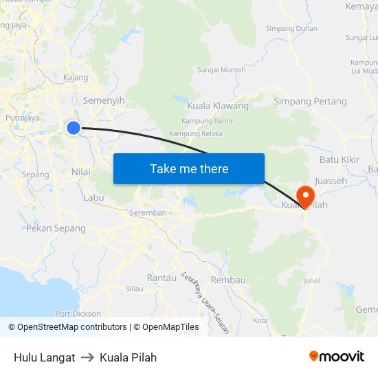 Hulu Langat to Kuala Pilah map