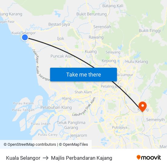 Kuala Selangor to Majlis Perbandaran Kajang map