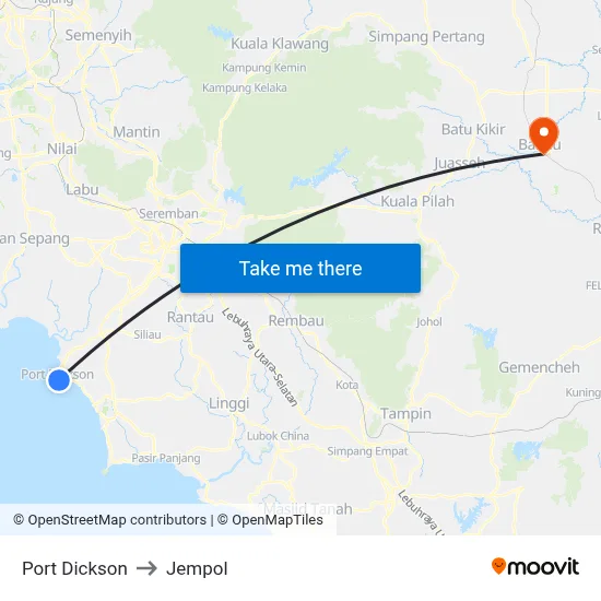 Port Dickson to Jempol map
