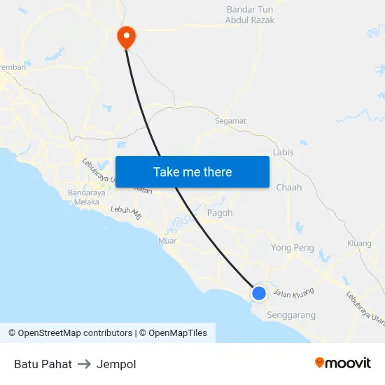 Batu Pahat to Jempol map