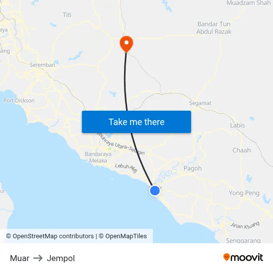Muar to Jempol map