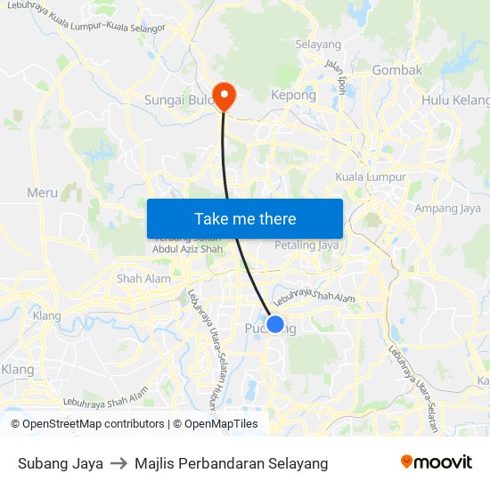 Subang Jaya to Majlis Perbandaran Selayang map