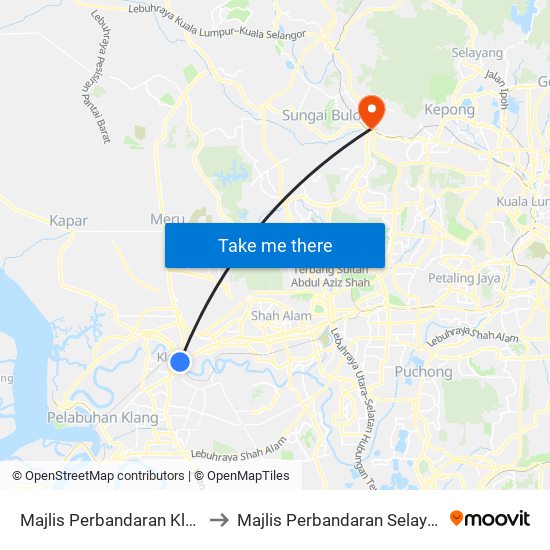 Majlis Perbandaran Klang to Majlis Perbandaran Selayang map