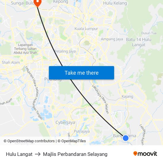 Hulu Langat to Majlis Perbandaran Selayang map