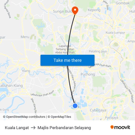 Kuala Langat to Majlis Perbandaran Selayang map
