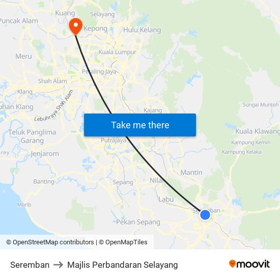 Seremban to Majlis Perbandaran Selayang map