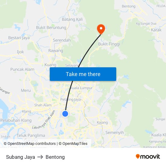 Subang Jaya to Bentong map