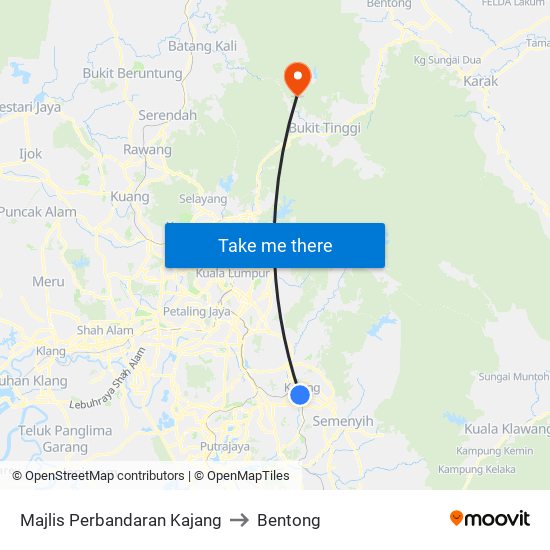 Majlis Perbandaran Kajang to Bentong map