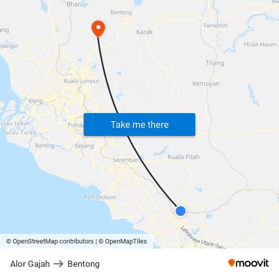 Alor Gajah to Bentong map