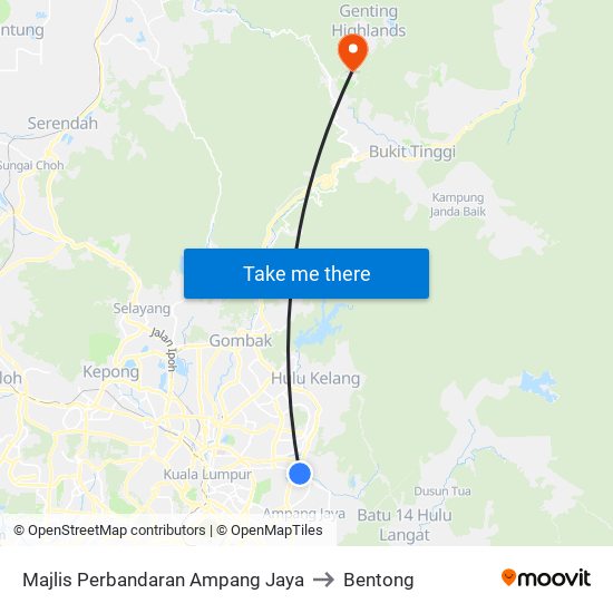 Majlis Perbandaran Ampang Jaya to Bentong map