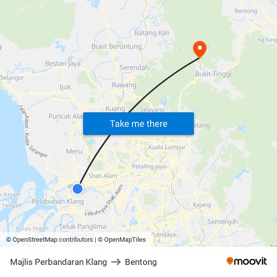Majlis Perbandaran Klang to Bentong map