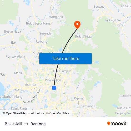 Bukit Jalil to Bentong map