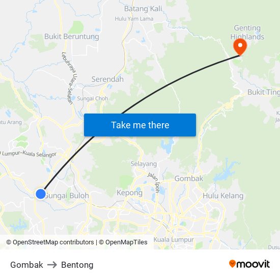 Gombak to Bentong map