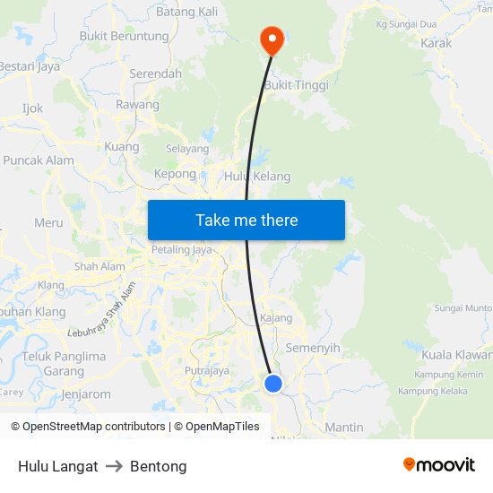 Hulu Langat to Bentong map