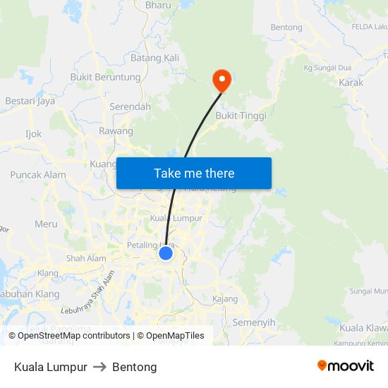 Kuala Lumpur to Bentong map