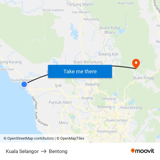 Kuala Selangor to Bentong map