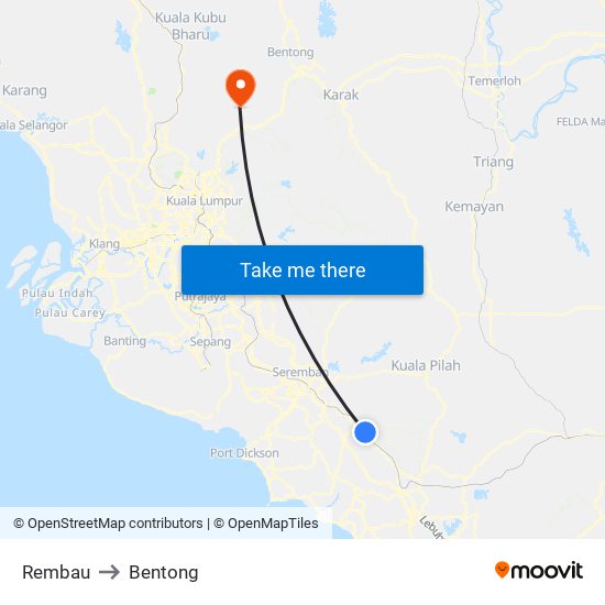 Rembau to Bentong map