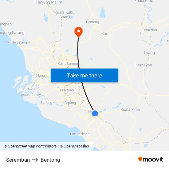 Seremban to Bentong map