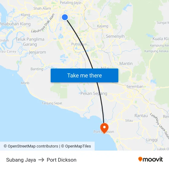 Subang Jaya to Port Dickson map
