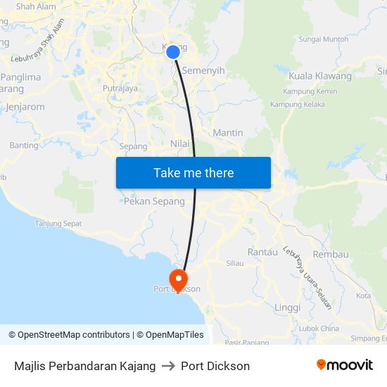 Majlis Perbandaran Kajang to Port Dickson map