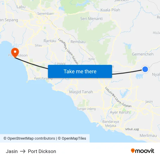 Jasin to Port Dickson map