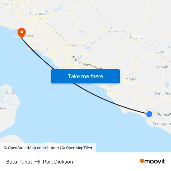 Batu Pahat to Port Dickson map