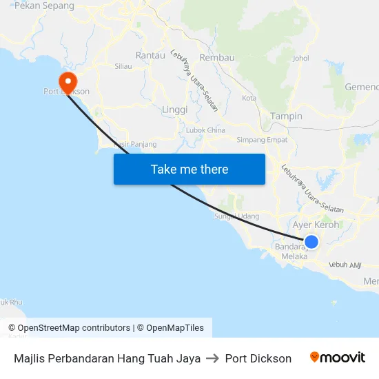Majlis Perbandaran Hang Tuah Jaya to Port Dickson map
