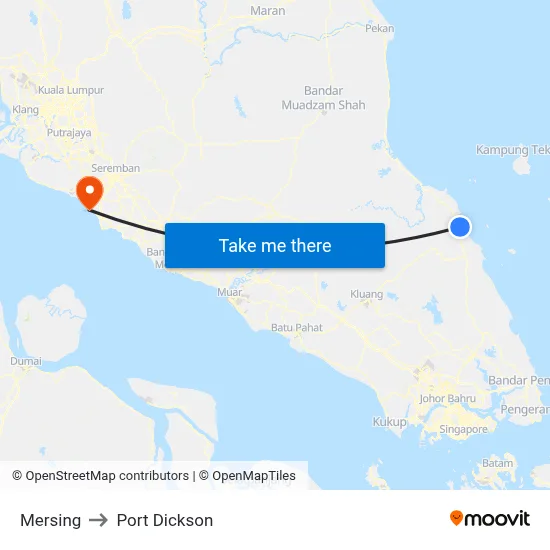 Mersing to Port Dickson map