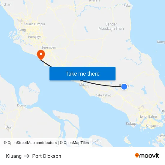 Kluang to Port Dickson map
