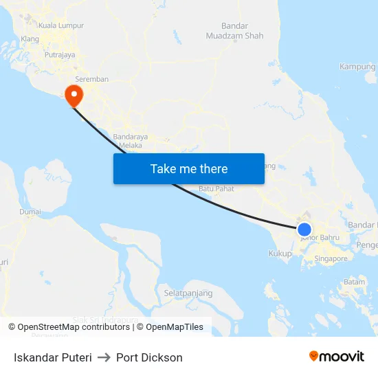 Iskandar Puteri to Port Dickson map