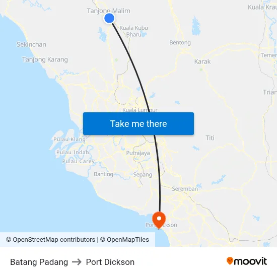 Batang Padang to Port Dickson map