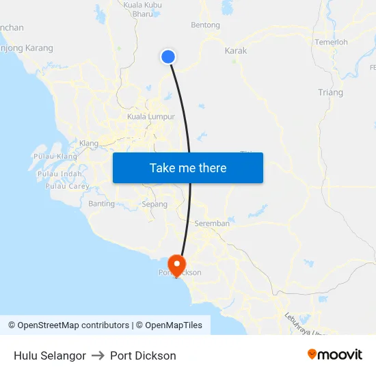Hulu Selangor to Port Dickson map