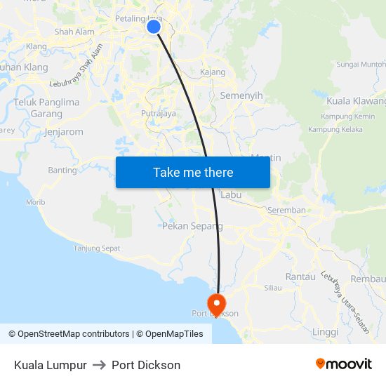 Kuala Lumpur to Port Dickson map