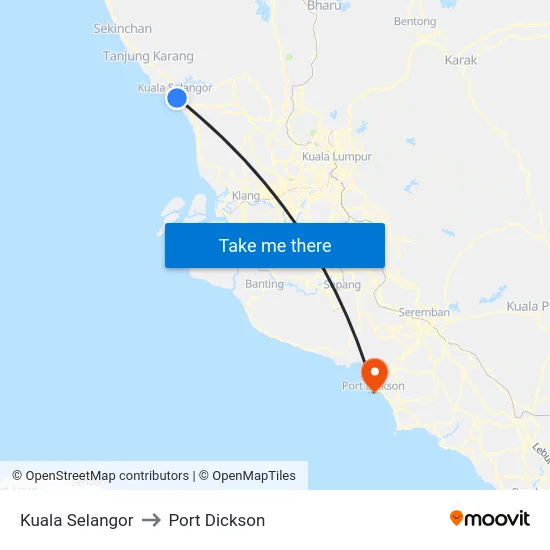Kuala Selangor to Port Dickson map