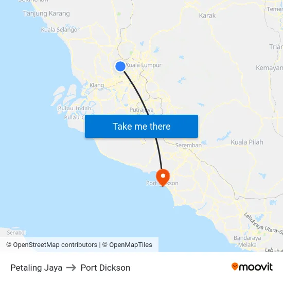 Petaling Jaya to Port Dickson map