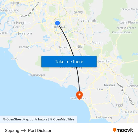 Sepang to Port Dickson map