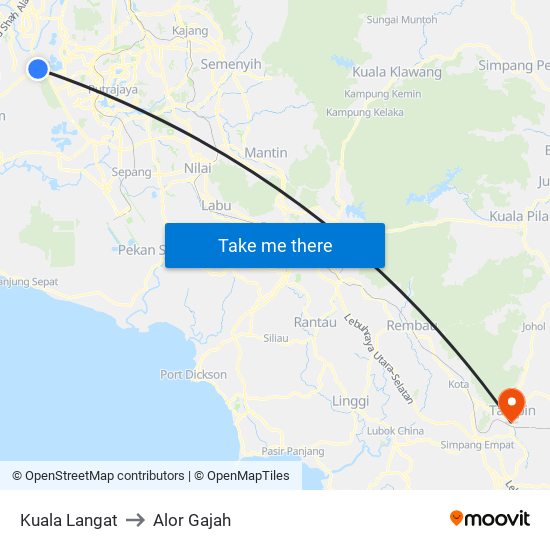 Kuala Langat to Alor Gajah map